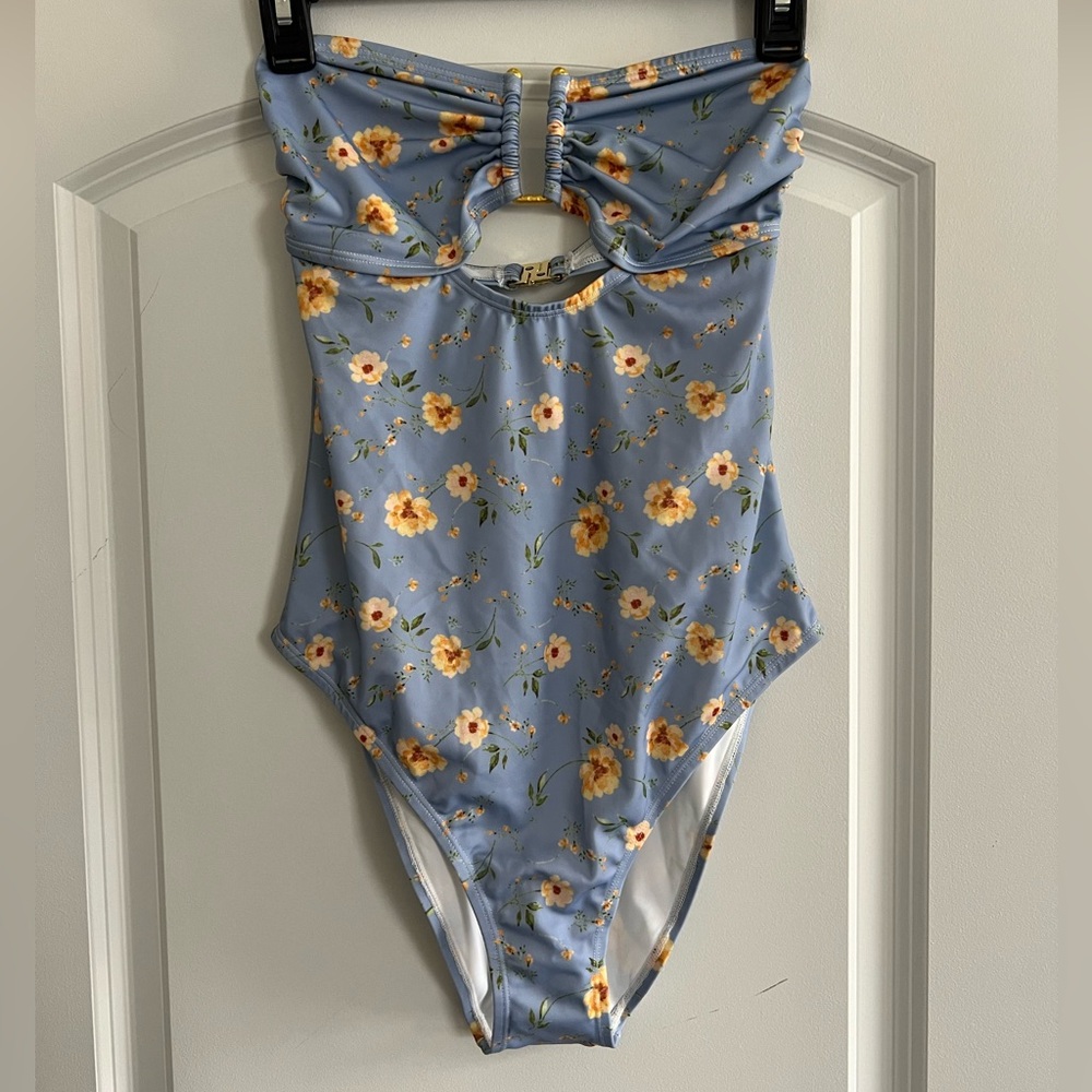 NWT Aqua Floral Blue Women's One Piece Swimsuit
